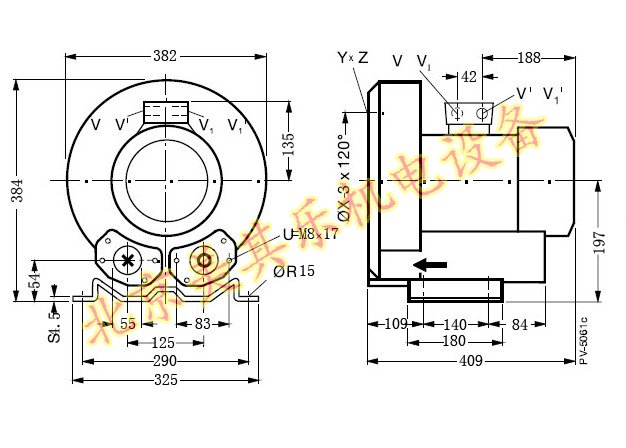  2GH710/4kw高壓鼓風(fēng)機(jī)CAD尺寸圖